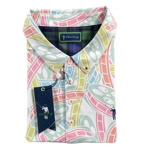 NWT William Murray Big AOP Movie Reels Short Sleeve Polo Golf Shirt Mens Sz XL